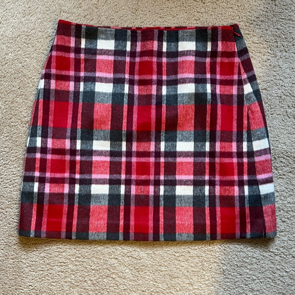 LOFT Red and Black Plaid Mini Skirt